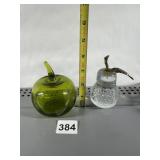GLASS BASE ART GLASS PEAR PAPER WEIGHT AND GREEN