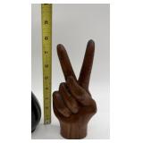 HAND CARVED WOOD PEACE SIGN