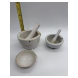 COORS USA MORTAR AND PESTLE AND SMALLER MORTAR