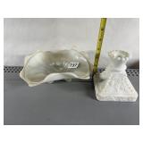 MILK GLASS CANDLESTICK AND FOOTED OPALESCENT RIM