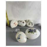 5 ANTIQUE GLASS DECORATED EGGS