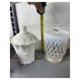 KEMPLE LACE AND DROP MILK GLASS COVERED CANDY