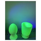 FENTON URANIUM GLASS PEDESTAL EGG & FENTON