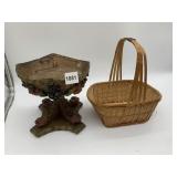 WOODEN PEDESTAL BOWL 7.5" H, BASKET