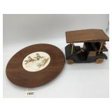 WOODEN GOLF CART, PLATE