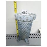 IMPERIAL GLASS LATTICE RIM BLUE OPALESCENT FOOTED