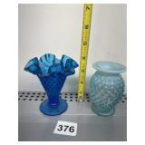 TWO HOBNAIL VASES ONE RUFFLE EDGE
