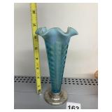 VINTAGE OPALESCENT GLASS BLUE W/ LIGHT BLUE RIM