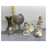 FIGURINES, HAND PAINTED PITCHER, VASE ETC.