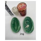 WEDGWOOD SHELL DISHES GLAZED AND CRANBERRY ETCHED