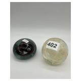 2 GLASS PAPER WEIGHTS