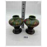 2 MATCHED VASES   DRIP GLAZED ART DECO STYLE