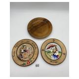 3 FOLK ART WOOD HAND PAINTED PLATES