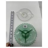 CANDLEWICK GREEN 3 SECTION DIVIDED DISH AND CLEAR