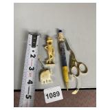 BIRD SCISSORS, ELEPHANT PENDANT, MR. PEANUT PEN