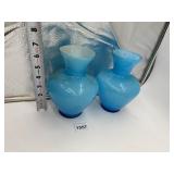 CASE GLASS BLUE PAIR OF BUD VASES
