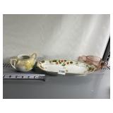 HAND PAINTED NIPPON OVAL DISH, DOUBLE HANDLE PINK