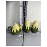 CORN ON THE COBB TEA POT, SALT N PEPPER SHAKERS