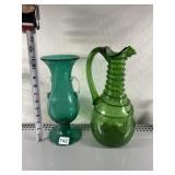 GREEN PITCHER RIBBED DESIGN DOES HAVE DAMAGED