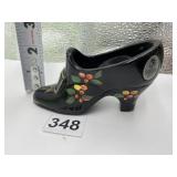 FENTON HAND PAINTED BLACK SHOE SIGNED BY MILLER