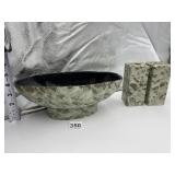 HAEGER CONSOLE BOWL AND 2 CANDLESTICKS