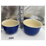 2 GLAZED POTTERY MIXING BOWLS DARK BLUE