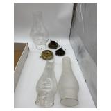 OIL LAMP SHADES 3 AND WICK HOLDERS