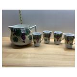 NIPPON PITCHER HAND PAINTED AND 4 MUGS