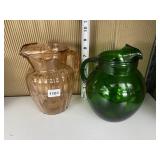 EMERALD, GREEN MCM WATER PITCHER AND PINK RIB