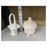 WESTMORELAND BRIDES BASKET AND PINK MILK GLASS