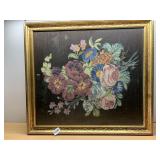 GOLD FRAMED NEEDLEWORK BACKGROUND BROWN W/