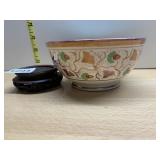 ROYAL CHELSEA HAND PAINTED BOWL AND WOOD STAND