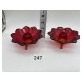 PAIR OF LOTUS FENTON AMBERINA CANDLE HOLDERS