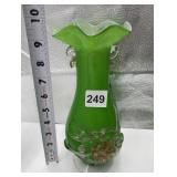 CENTER ART GLASS VASE WITH APPLIED FLOWER DESIGN