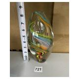 8.5" ART GLASS UNUSUAL VASE - MULTI COLOR CENTER