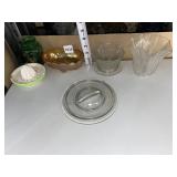 CARNIVAL FOOTED DISH, GLASS SHADE, GLASS LID,