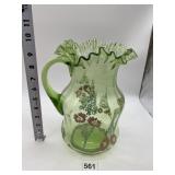 FENTON HAND PAINTED RUFFLE EDGE WATER PITCHER