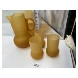 VINTAGE BLOWN GLASS WATER PITCHER W/ APPLIED