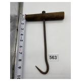 VINTAGE MEAT HOOK WOOD HANDLE