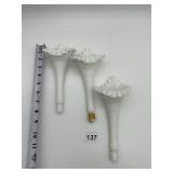 3 MILK GLASS EPERGNE VASES NO BASE