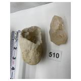 QUARTZ GEODE , WITH OPEN CAVITY AND TOPAZ CRYSTAL