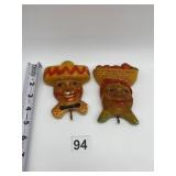 2 VINTAGE CHALK WALL HANGERS W/ CHEF HATS