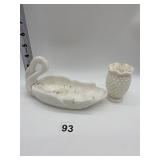 MILK GLASS SWAN, HOBNAIL VASE