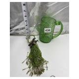 GREEN GLASS CUP AND CURTAIN TIE BAG