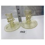 TWO DEPRESSION GLASS CANDLE HOLDERS