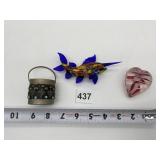 GLASS SWORDFISH HEART PAPERWEIGHT AND METAL