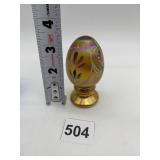 HAND PAINTED ART GLASS EGG ON PEDESTAL ONE PIECE