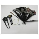 VINTAGE HAIR COMBS AND FAN