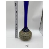 UNUSUAL HAND-BLOWN  ART GLASS VASE COBALT BLUE