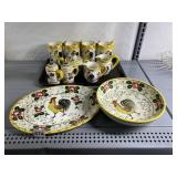 EARLY PROVINCIAL DISH AND MUG SET INCLUDING TWO